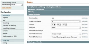 Einstellungen im Backend zur Verwaltung der Log-Dateien